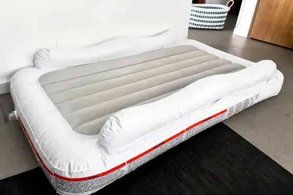 The Regalo Inflatable Toddler Bed after inflating
