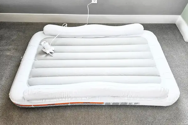 The Regalo Inflatable Toddler Bed after being inflated
