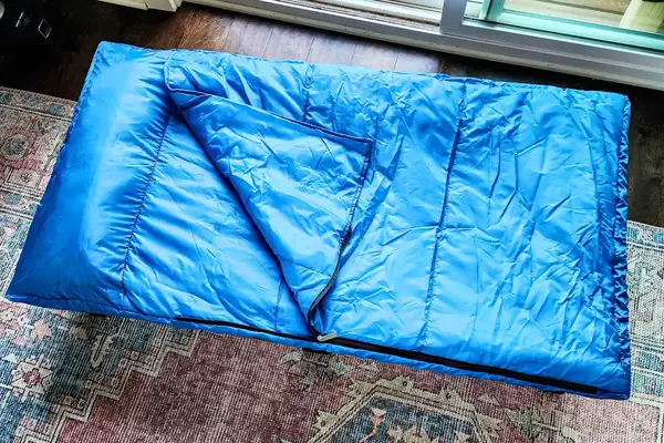 An overhead view of the Regalo My Cot Deluxe Portable Toddler Bed with Sleeping Bag
