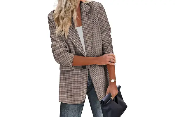 Zeagoo Womens Casual Blazers Pockets Long Sleeve Open Front Work Office Jackets Lapel Button Long Blazer Suit for Bussiness