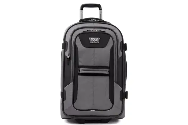 Travelpro Unisex-Adult Bold-Softside Expandable Rollaboard Upright Luggage, Grey/Black, Checked-Medium 25-Inch
