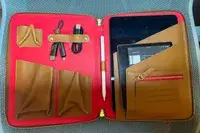 Mark & Graham Essential Tech Folio Open Displaying Cables and Tablet