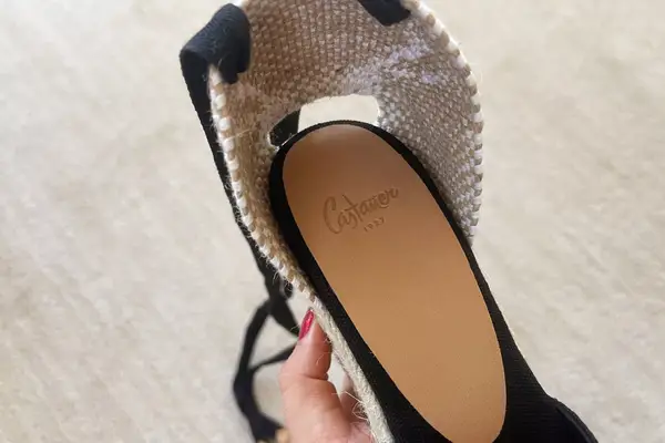 Closeup of the inside heel of the Castañer Carina Wedge Espadrilles