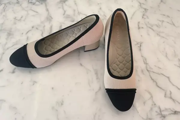 The Vivaia Round-Toe Chunky Heels (Julie Pro) on a white marble surface 