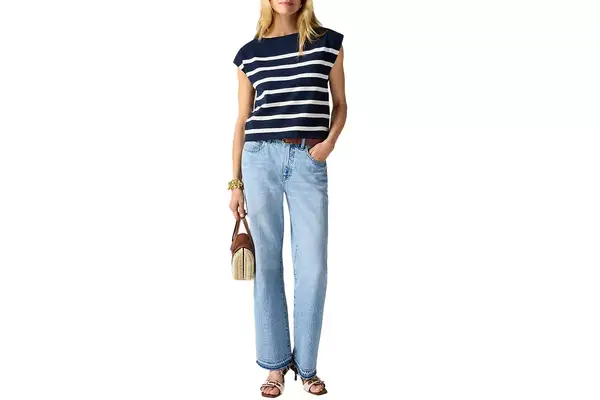 New mariner jersey boatneck muscle T-shirt in stripe