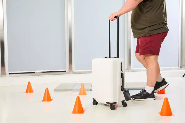 A person walking through cones with the Aer Carry-On Max