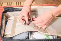 Two hands holding the strap on the Briggs & Riley Extra Large Trunk Spinner