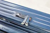 A close-up of the lock and zipper of the Travelpro Maxlite Air Medium Check-In Hardside Spinner