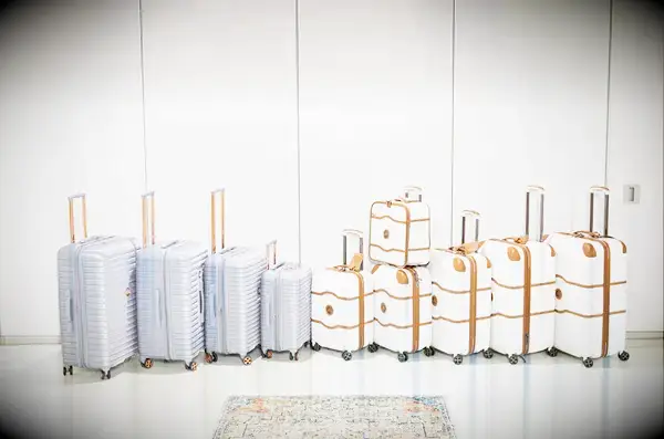 10 Delsey suitcases lined up