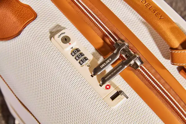 Closeup of the lock on the Delsey Chatelet Air 2.0 21-inch Carry-on Spinner