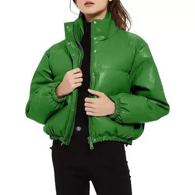 Tanming Womens Faux Leather Puffer Jacket