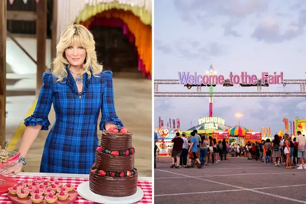 Sandra Lee presenting desserts state fair entrance with visitors and attractions