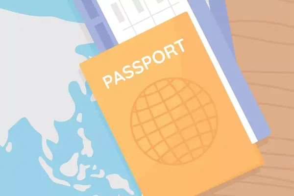 An illustration of a passport and boarding passes on a map