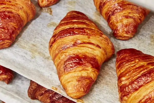 Freshly baked croissants in a Canadian bakery