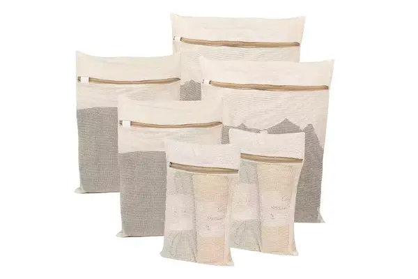 6-piece laundry bag set, durable organic cotton mesh