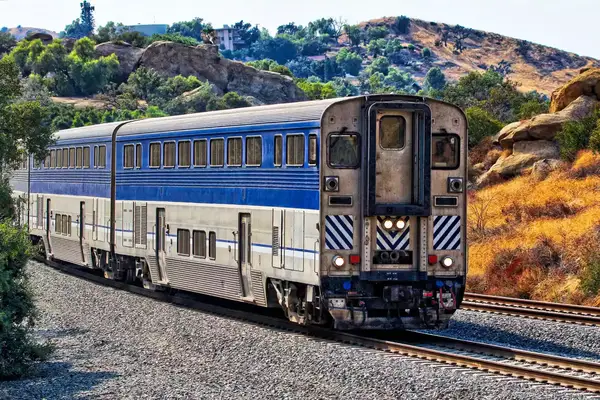 Exterior of the Amtrak Pacific Surfliner train in southern California 