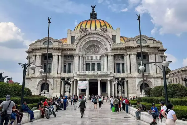 People visit the surroundings of the Palacio de Bellas Artes, Mexico City