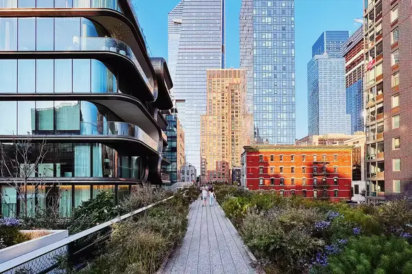 High Line Park and Hudson Yards skyscrapers in New York City