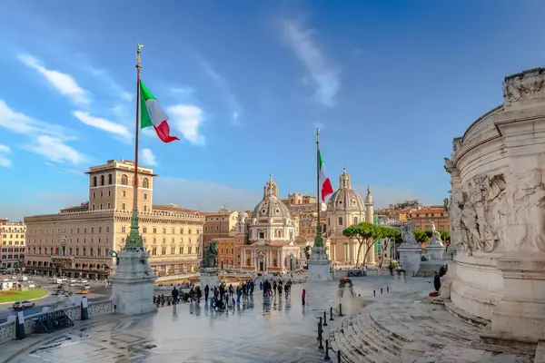 Piazza Venezia, Church of Santa Maria di Loreto and Church of the Holy Name of Mary at the Forum Trajan in Rome.