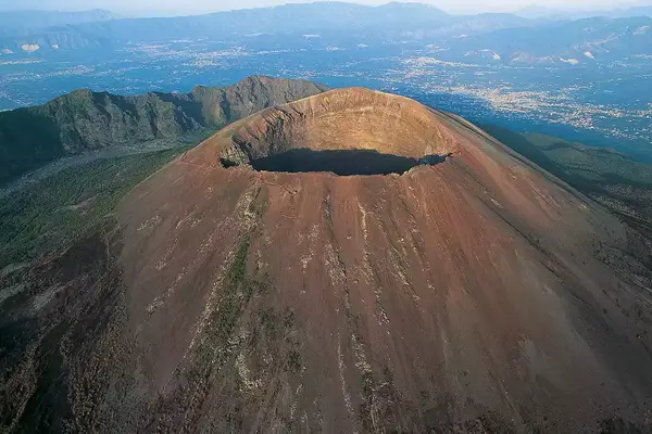 High angle view of a volcanic crater, Vesuvius National Park, Campania, Italy 
