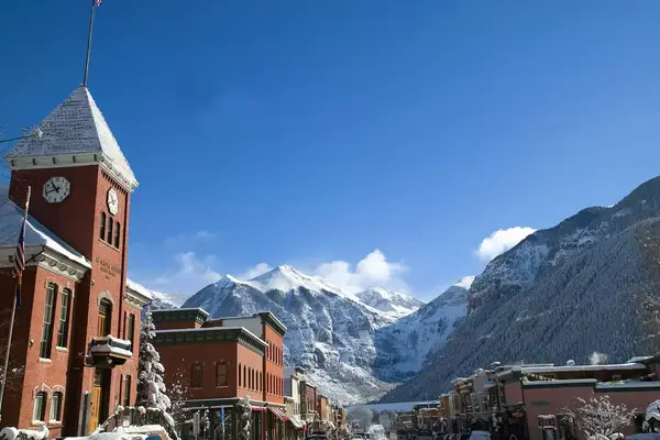 Snow covered Main street in Telluride, Colorado