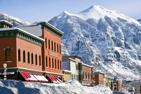 Snow covered town of Telluride, Colorado