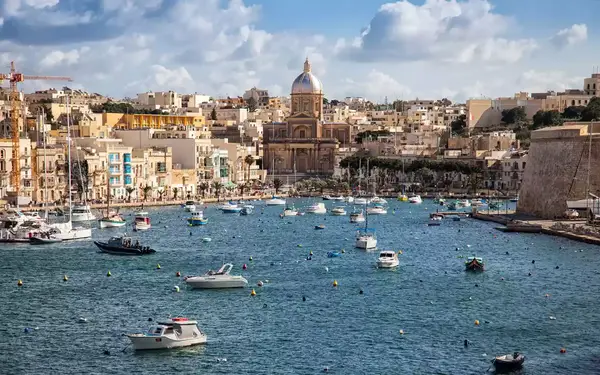 Sailing boats on Senglea marina in Grand Bay, Valetta, Malta
