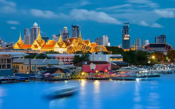Temple of the Emerald Buddha or Wat Phra Si Rattana Satsadaram at twilight