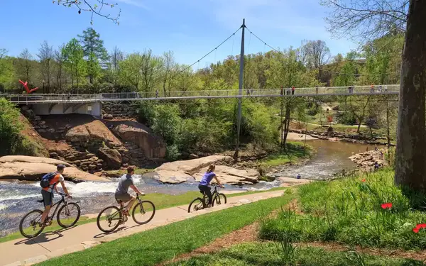 Liberty Bridge with Bikers on Path, Greenville, South Carolina