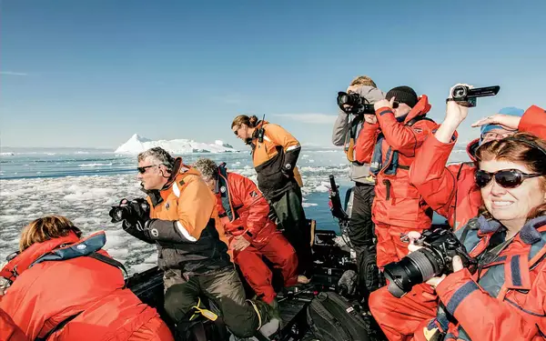 Exploring Disko Bay, Greenland, in a Zodiac