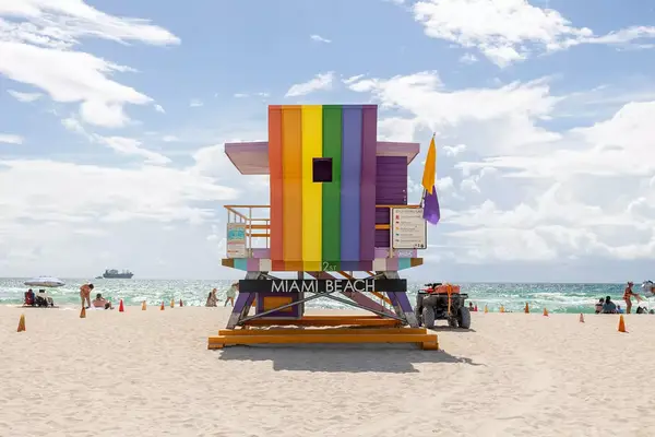 Rainbow lifeguard stand on Miami