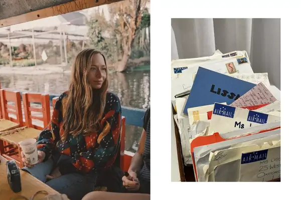 A woman sitting by the water in Mexico City and love letters from the Museum of Broken Relationships