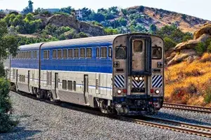 Exterior of the Amtrak Pacific Surfliner train in southern California 