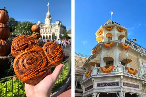 Disney World food and Main Street Decor in Magic Kingdom during Halloween/fall