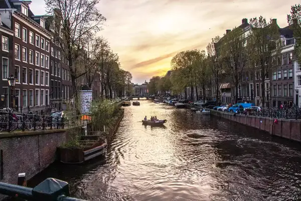 Sunset on the canals in Amsterdam
