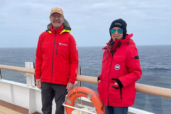 A father and daughter in Antarctica