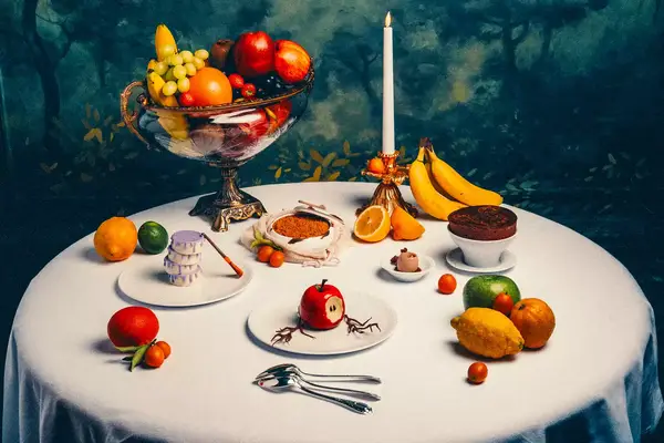 A spread of dishes at a whimsical restaurant inside Disneyland Paris