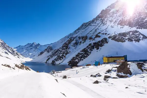 ski in chile on a sunny day with lots of snow. South America.