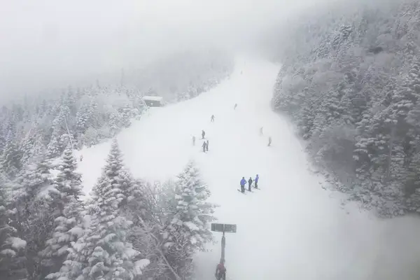 Skiers and Snowboarders at Mt. Mansfield in Stowe, Vermont