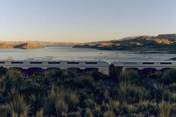 A train in landscape in Peru.