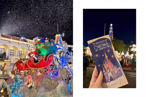 Left: Santa in the Christmas parade Right: Program for Mickey Christmas Party