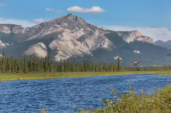 A plane over Circle Lake in Gates of the Arctic National Park