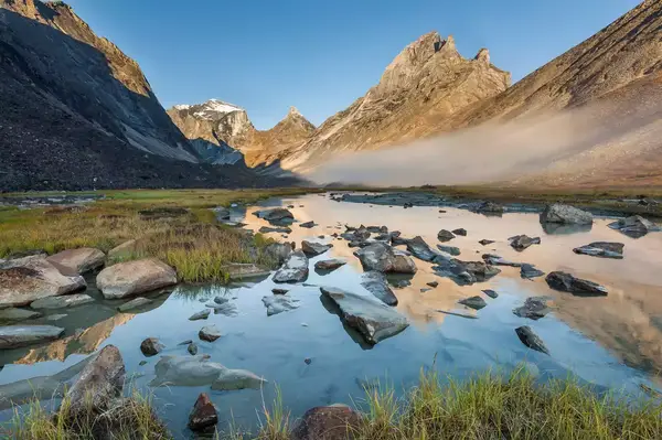 Mountain reflection in a creek in Gates of the Arctic National Park, Alaska