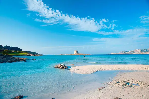 La Pelosa Beach and La Pelosa Tower on Stintino, North Sardinia, Italy