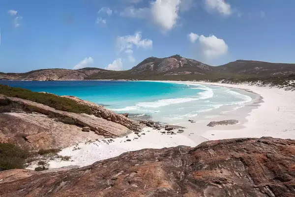 Aerial view of Thistle Cove in Cape Le Grand National Park, in Western Australia