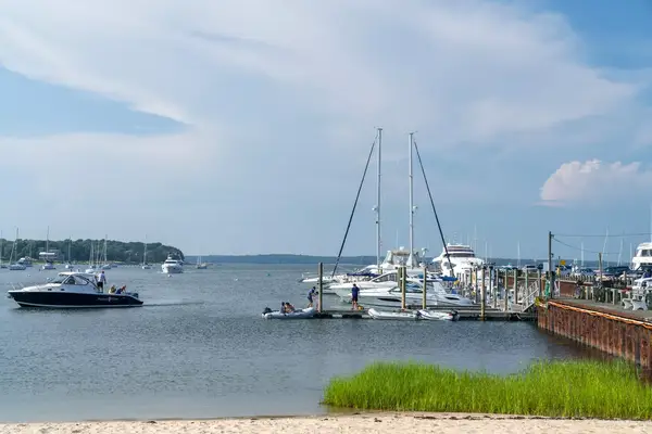 Boats docked in the harbor of Sag harbor