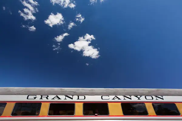 Looking up at a train car
