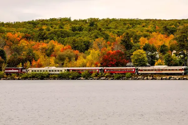 A view of a scenic passenger train in New Hampshire