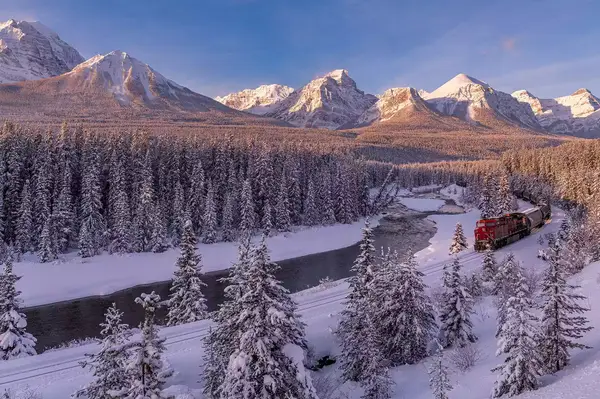 Banff National Park, Alberta, Canada with a train.