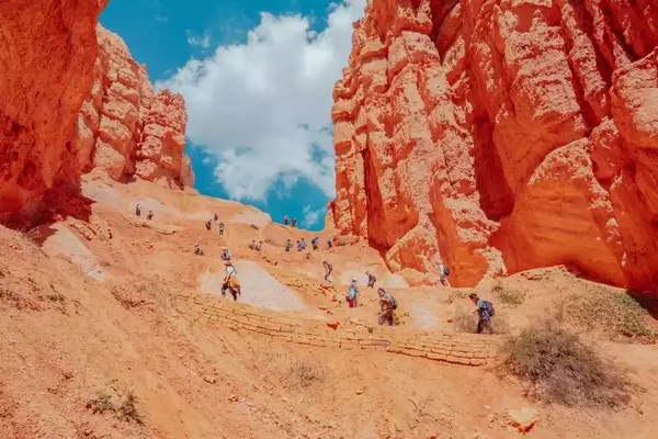 People hiking up a mountain